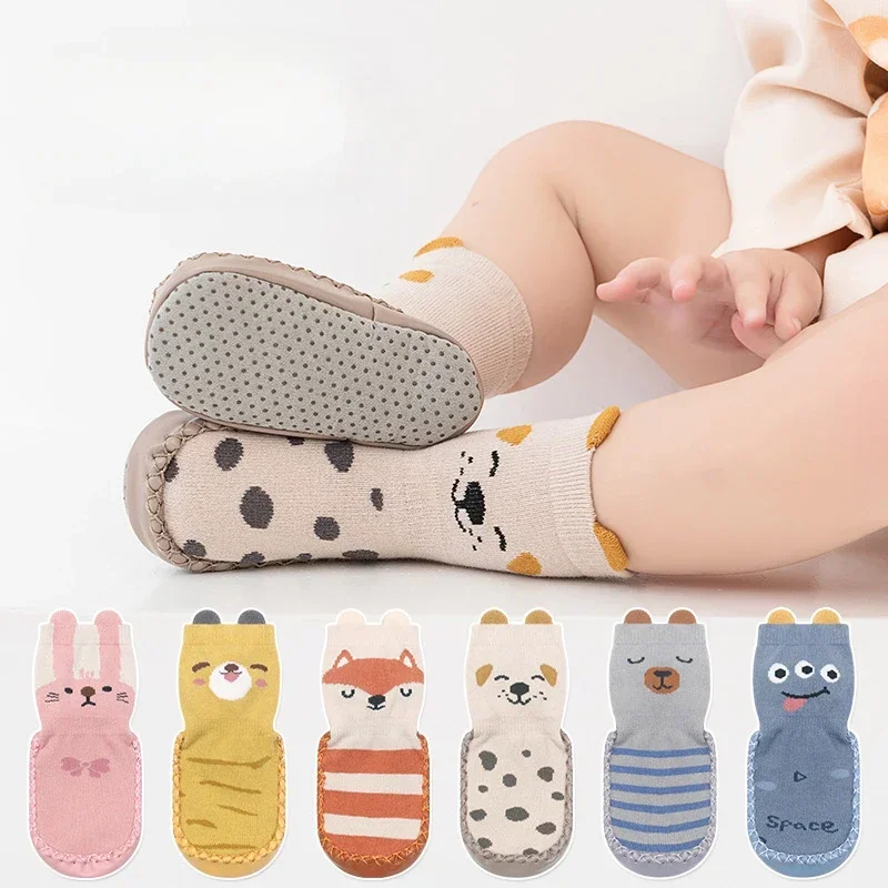 

Toddler Indoor Sock Shoes Newborn Baby Socks Winter Thick Terry Cotton Baby Girl Sock with Rubber Soles Infant Animal Funny Sock