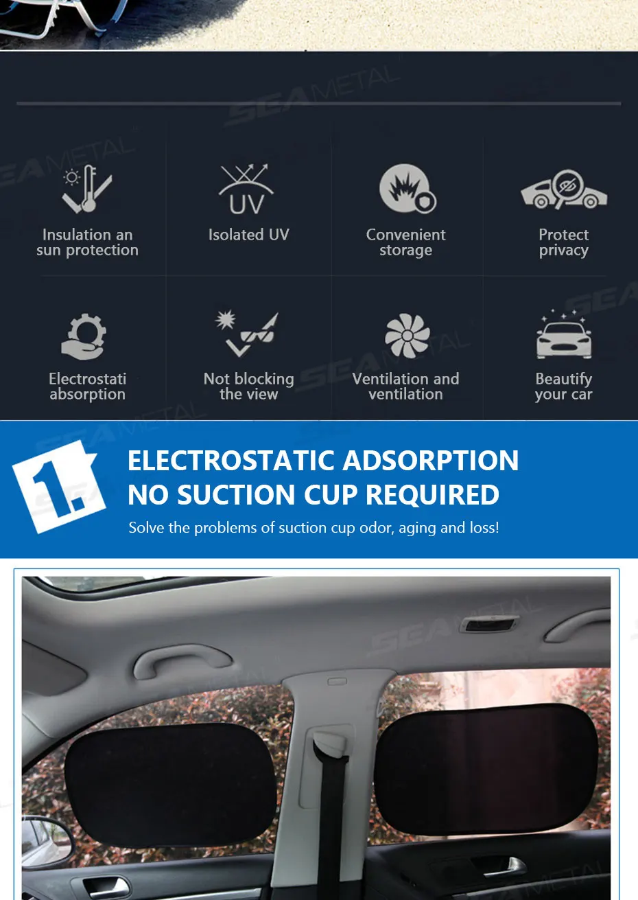 Car window with sunshade blocking bright sunlight