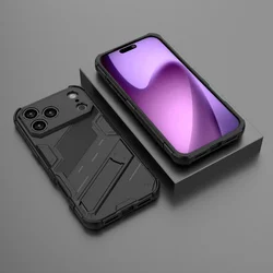 Enhanced Armor Shockproof Magnetic Kickstand Phone Case with Hard PC Protector and Stand Holder - iPhone 15 Plus (Black)