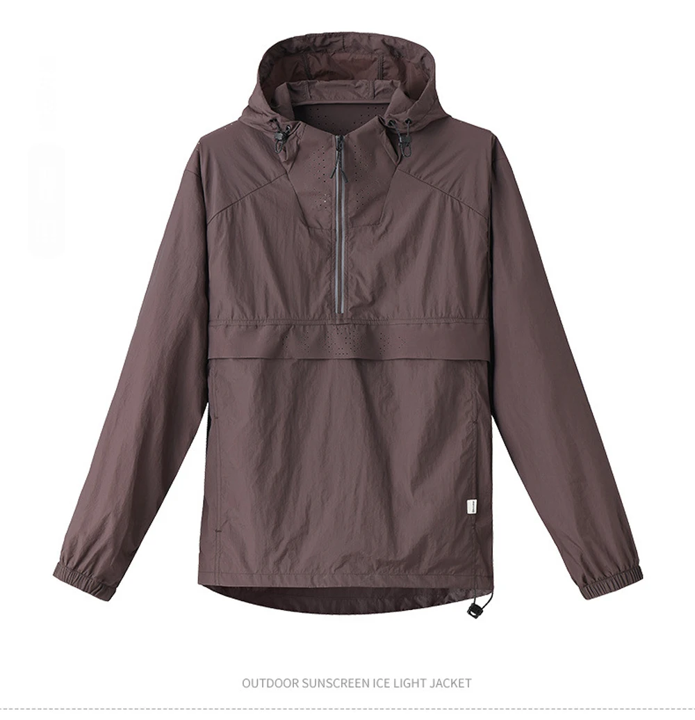 Spring Summer Men Lightweight Anorak Jacket Fashion Man Half Zip Sunscreen Hooded Coats Men UPF50+ Windbreaker Waterproof Jacket
