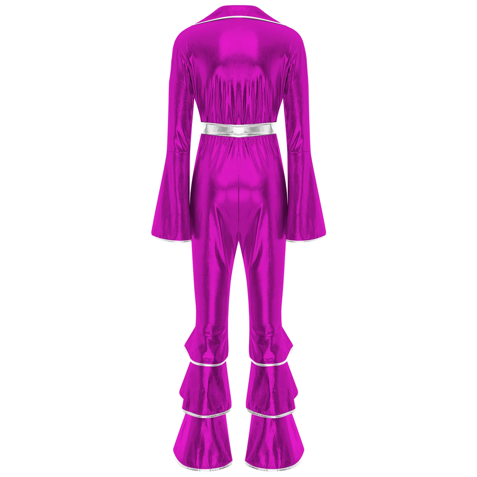 Frauen Retro 70er Jahre Disco Dance Kleidung Halloween Karneval Thema Party Hippie Cosplay Kostüm Langarm Glänzend Ausgestelltes Overall – Detail 11