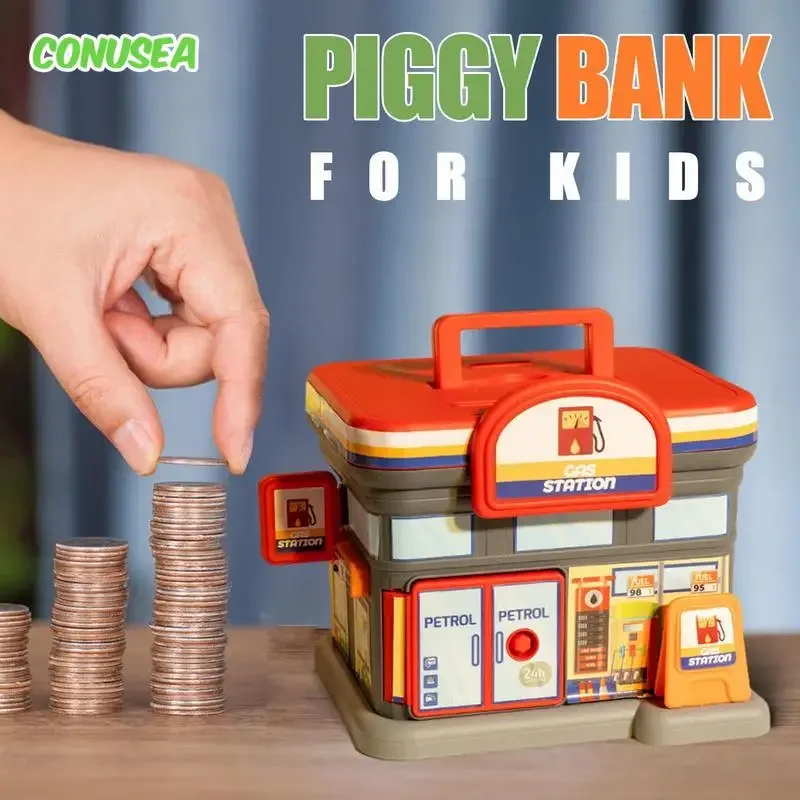 Creative Moneybox Coffee Store Gas Station Children's Diy Piggy Bank Save Money Coin Piggybank Toys Puzzle Toys Christmas Gifts