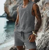 2025 Fashion Spring/Summer New Leisure Vertical Stripe Set Turn-down Collar Fitted Short Sleeve Button Shirt Wool Blend Shorts 5