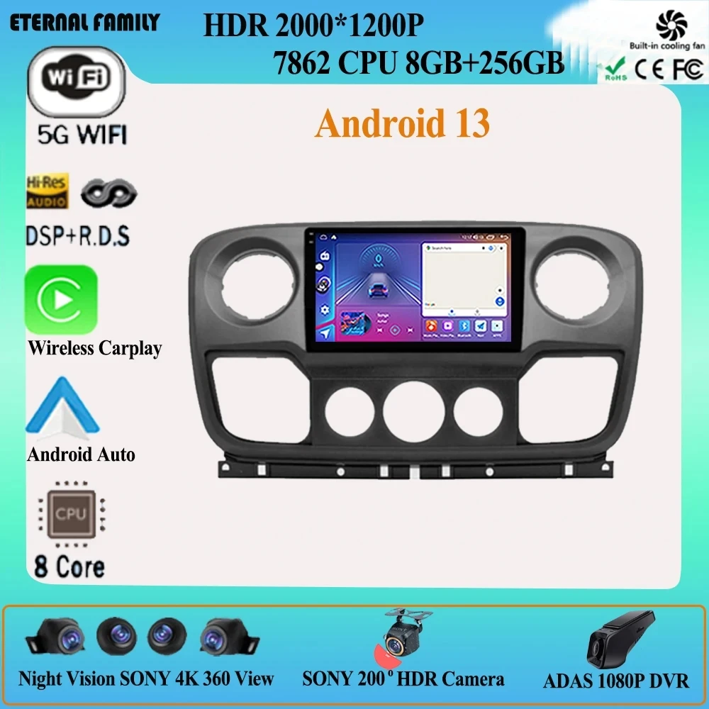 

For Nissan NV400 Opel Movano Renault Master III 3 2010 - 2019 Car Multimedia Player Radio Wireless Carplay Android 13 Video GPS