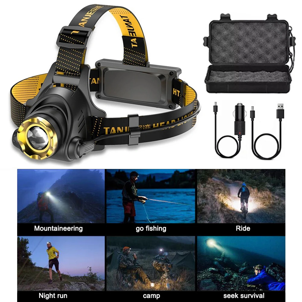 LED Super Bright Headlight USB DC Rechargeable Outdoor Portable Headlamp Angle Adjustable 1200mAh for Camping Hiking Fishing