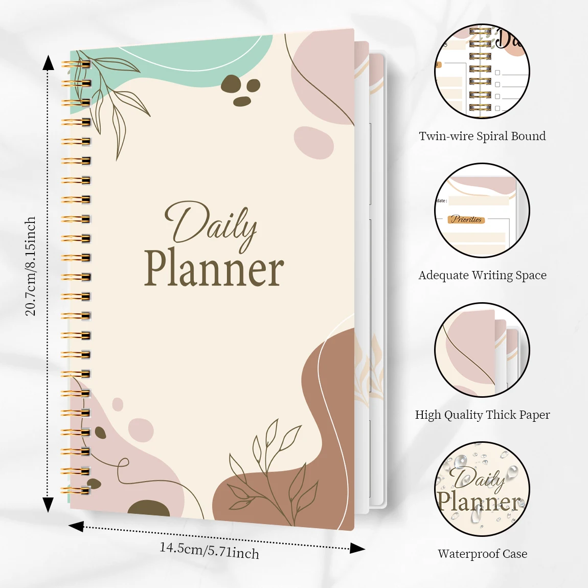 Undated Daily Planner with Task Prioritization, Mood Tracker, and Note Sections