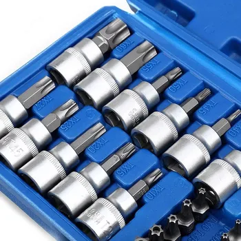 34Pcs Torx Star Sockets & Bit Set Male / Female E- Security Bits Drive Handheld Tool Torque Star Socket with Blue Case 5
