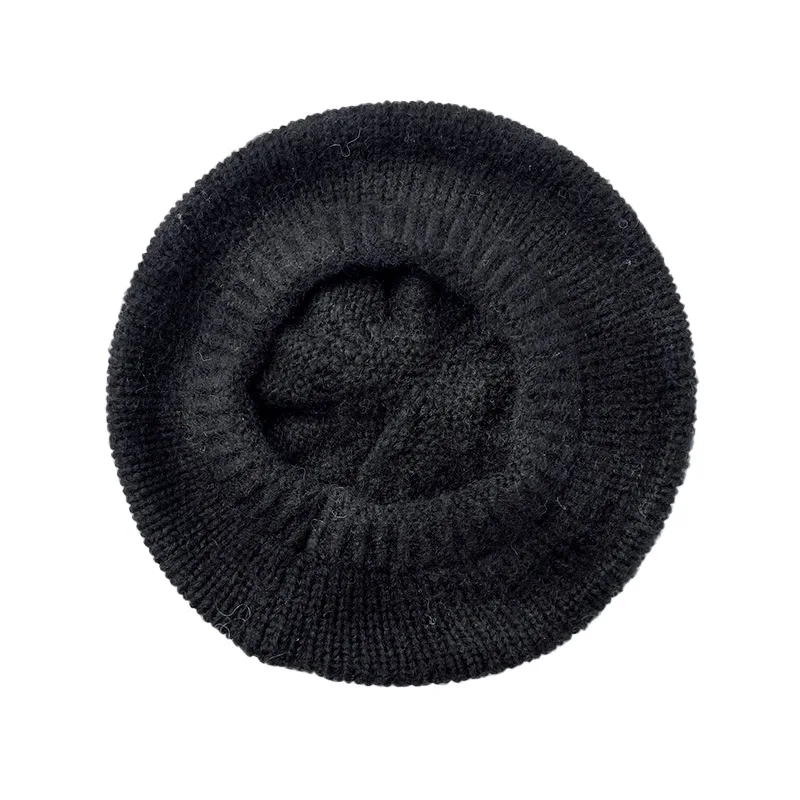 New Fashion Women's Autumn and Winter Hat Female Striped Mohair Knitting Wool Cap Retro Beret Pure Color Painter Cap 5