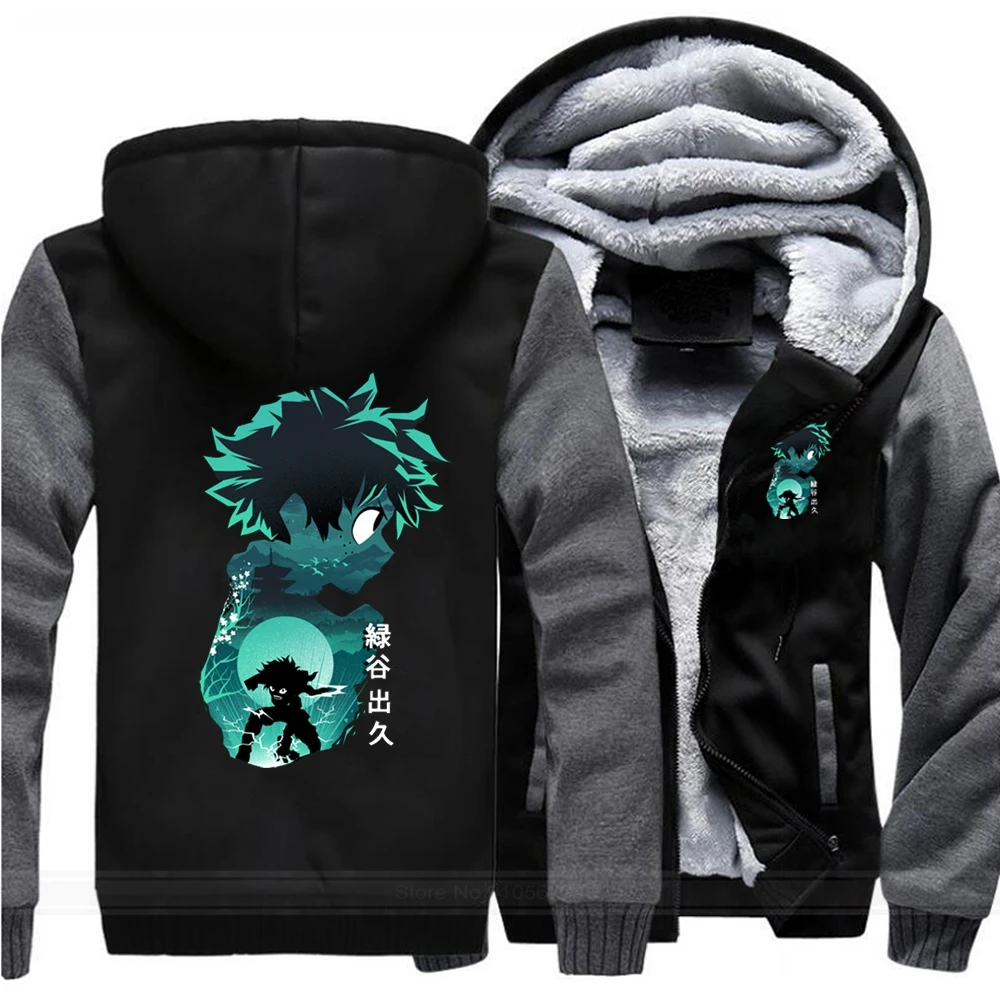 

My Hero Academia Todoroki deku Bakugou Print Hip Hop Streetwear Hoody Winter Thick Hoodies For Men Zipper Jacket Sweatshirt