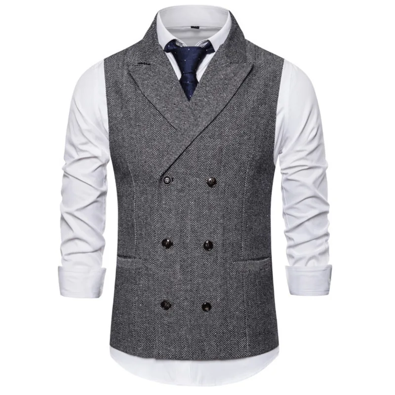 #4825 Autumn Winter Men's Vests Double Breasted Suits Vests Slim Fit Plaid Men's Vests Sleeveless Jacket Office Vest Coat  5