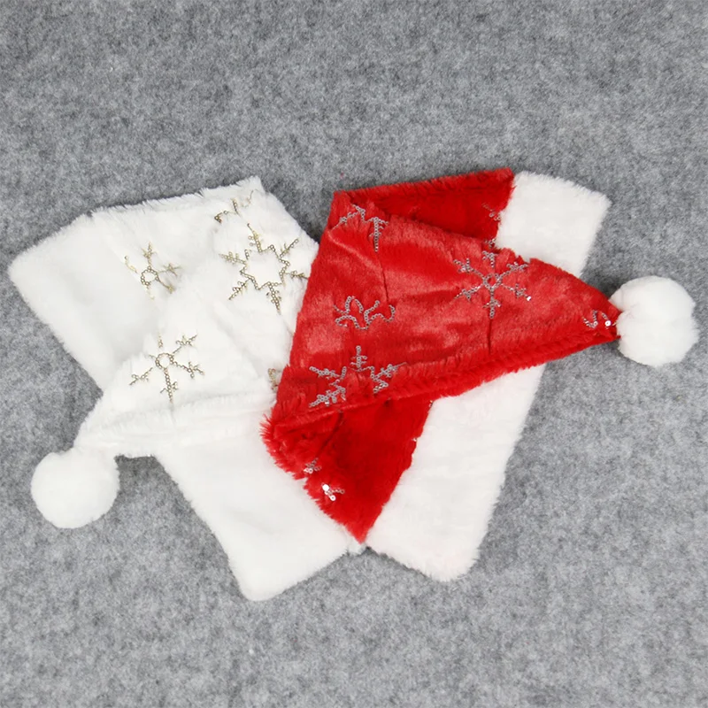 Soft Plush Christmas Hat Red White Snowflake Santa Hats New Year Decoration Holiday Xmas Ornament Navidad Party Supplies