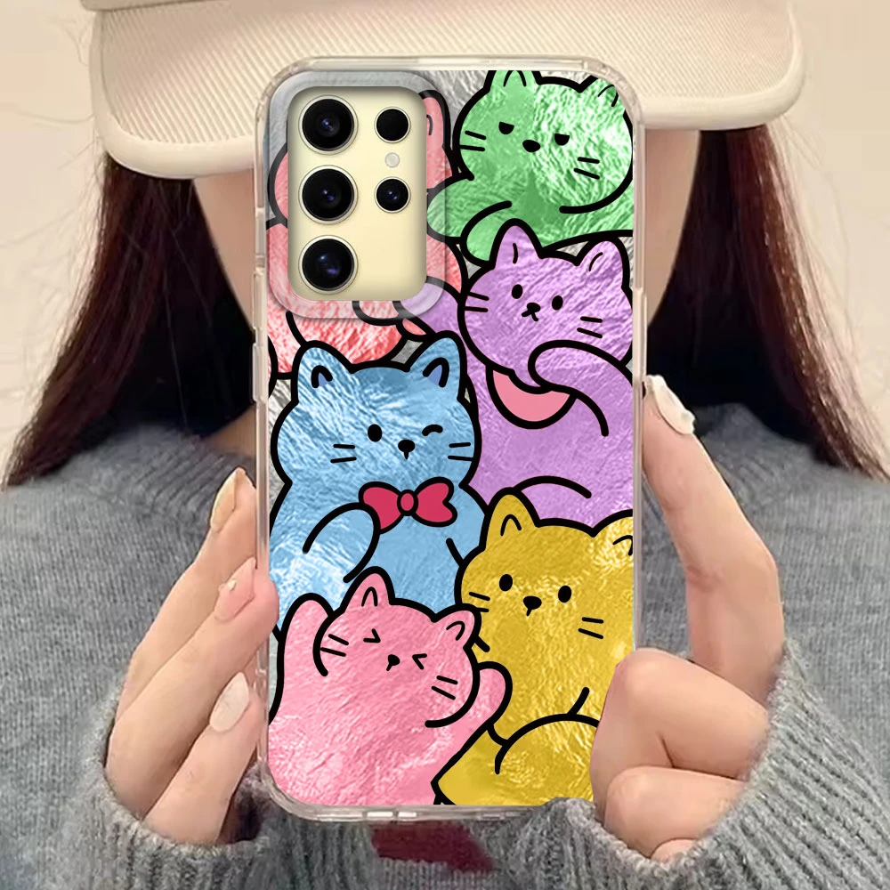 Korean Colorful Black Line Cats Phone Case