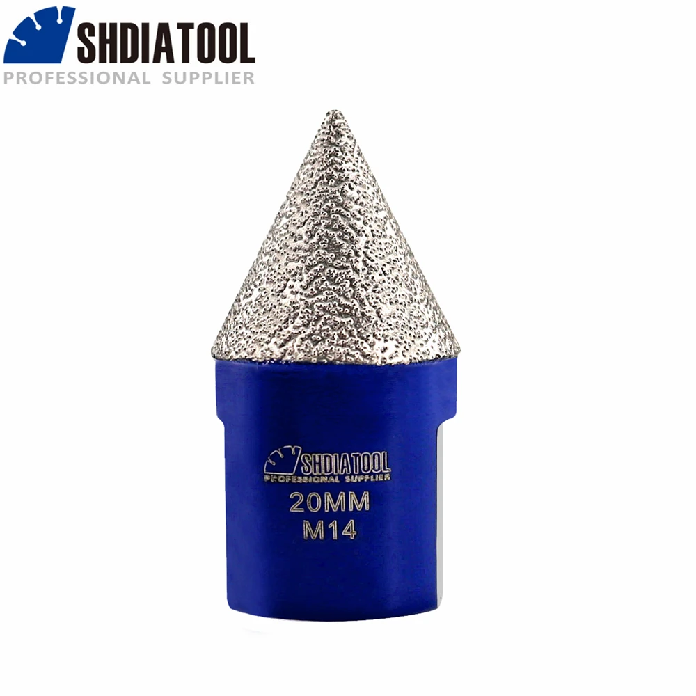 SHDIATOOL 1pc Dia 20mm M14 Mini Vacuum Brazed Diamond Chamfer Bits Shape Round Bevel Existing Tile Stone Ceramic Holes Trimming