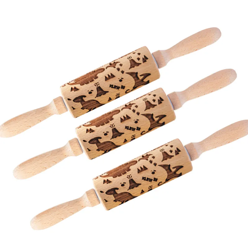 Wooden Rolling Pin with Cartoon Print for Baking Cookies