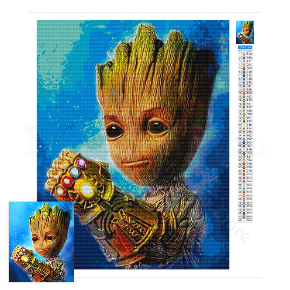 Groot Diamond Painting Marvel Hero Baby Groot Diamond Embroidery Full  Diamond Cross Stitch Kits Marvel Diamond