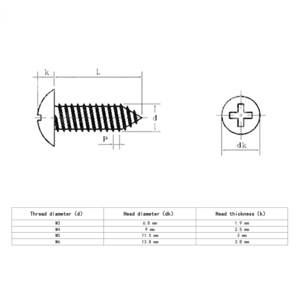304 Stainless Steel Cross Recessed Truss Head Self Tapping Screw Phillips Mushroom Head Wood Screws 10/20/50pcs M3 M4 M5 M6