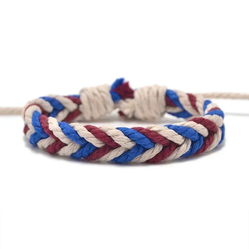 Retro Wave Rope Bracelet Men Mix-color Braided Handmade