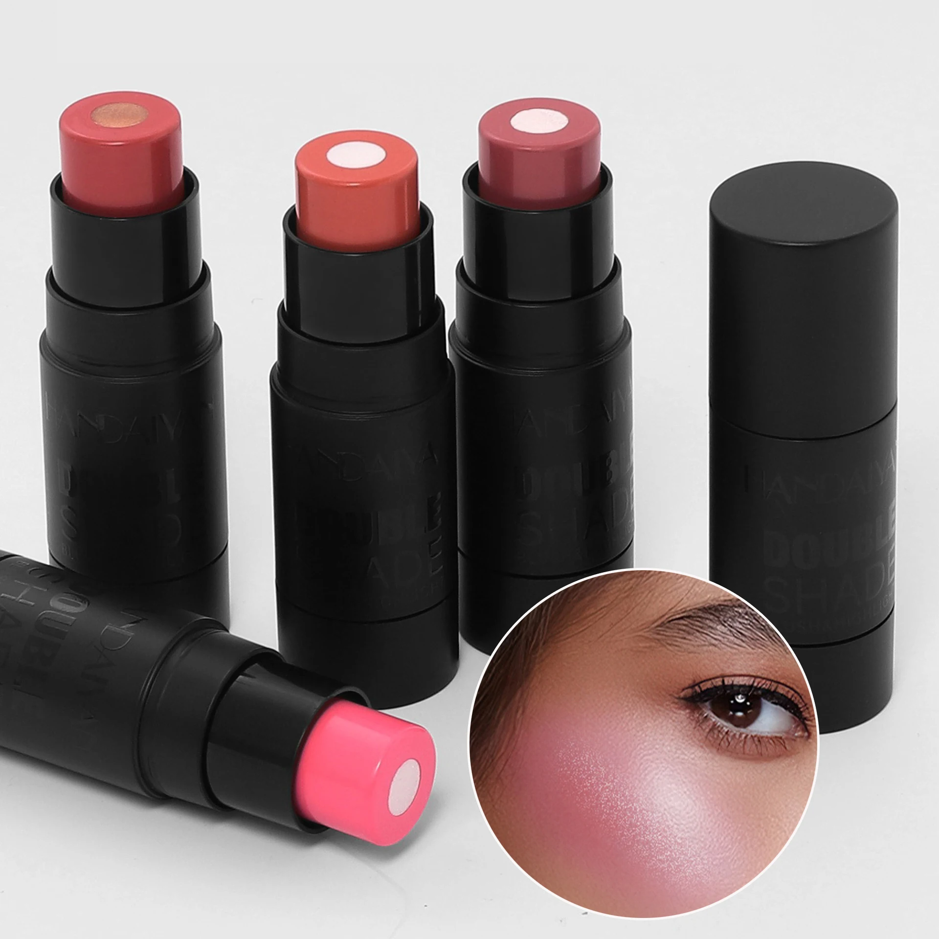 2 IN 1 Solid Blush Stick Sandwich Cheek Face Rouge Blusher Cream Smooth High Color Rendering Brightening Skin Tone Waterproof
