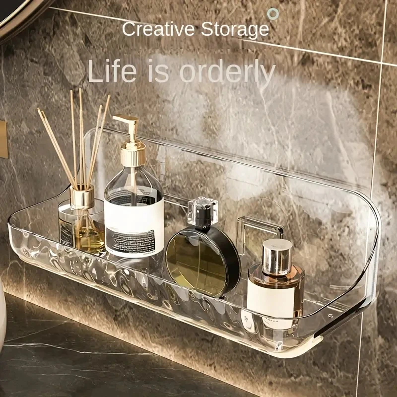 Elegant transparent acrylic bathroom shelf - Space-saving, no-drill suction cup wall-mounted, perfect for bathroom fashion stora 4