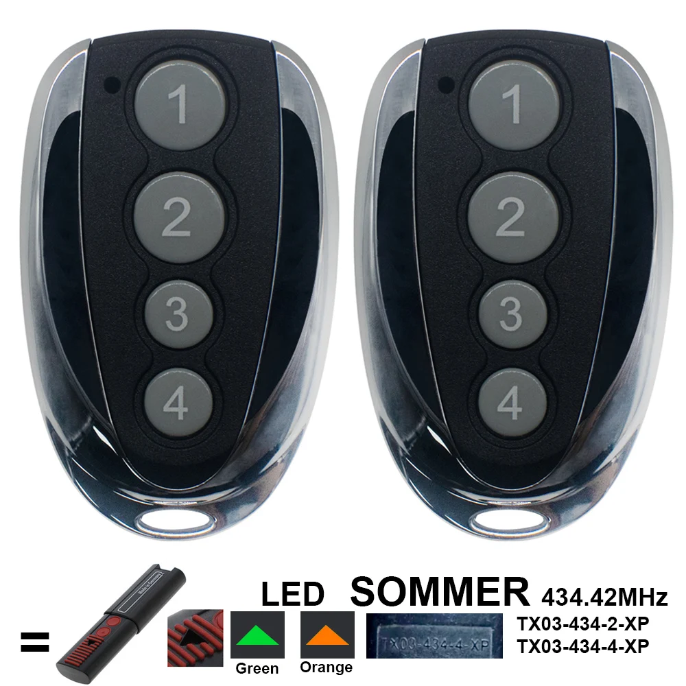 2 Pezzi Sommer 434.42 Mhz Rolling Code Garage Door Remote Per Sommer Tx03-434-2 Tx03-434-4 Trasmettitore Portachiavi Comando Porta