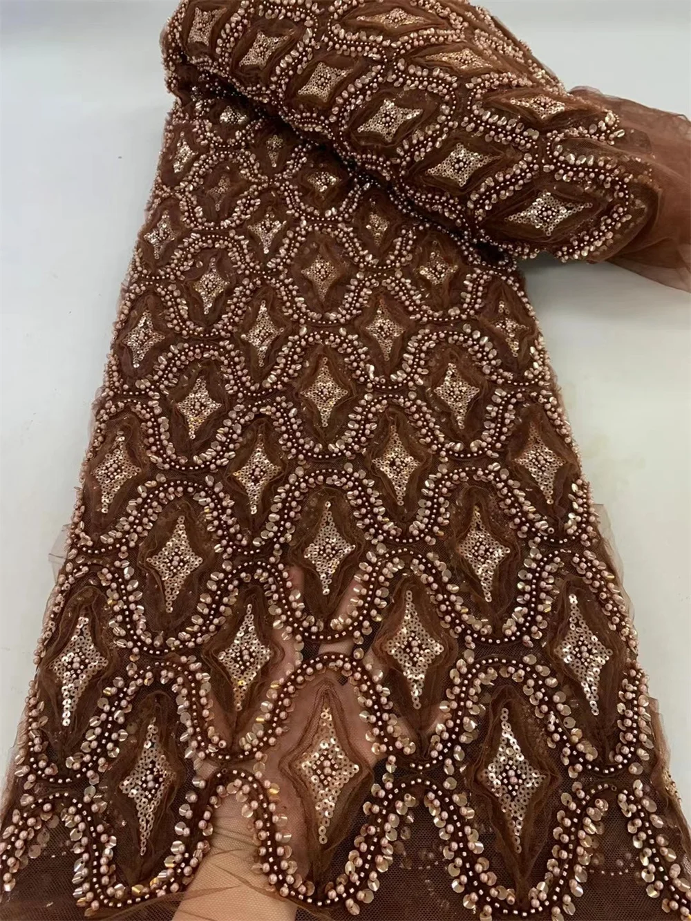 

Luxury African Beads Lace Fabric French Sequins Fabric 2024 High Quality Sewing Embroidered Evening Dresses For Woman DrelA169-1