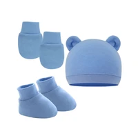 3Pcs Cotton Baby Beanie for Newborn Baby Bonnet Gloves Socks Set Baby Hat 2