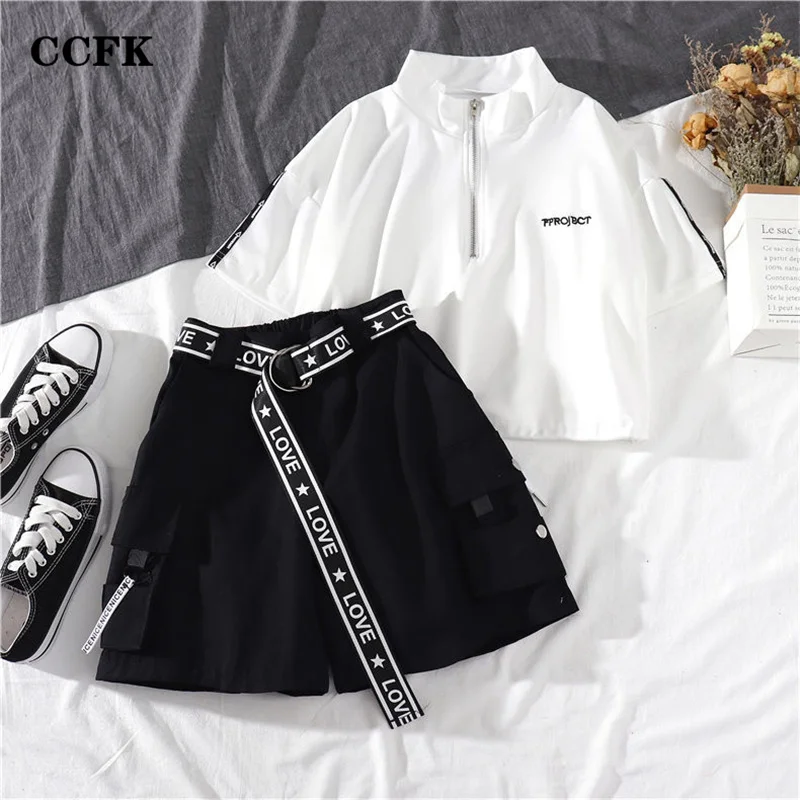 Summer Techwear Women Clothing Suit Harajuku Belt Cargo Shorts