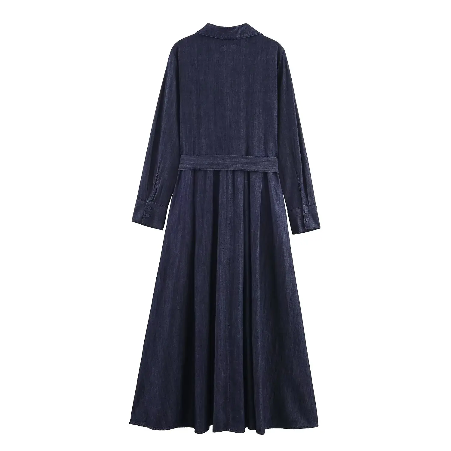 Women's Denim Dress Solid Long Sleeve Shirt Dress Female A-Pendulum Dress With Belt Decoration Casual Fashion Four Seasons Dress