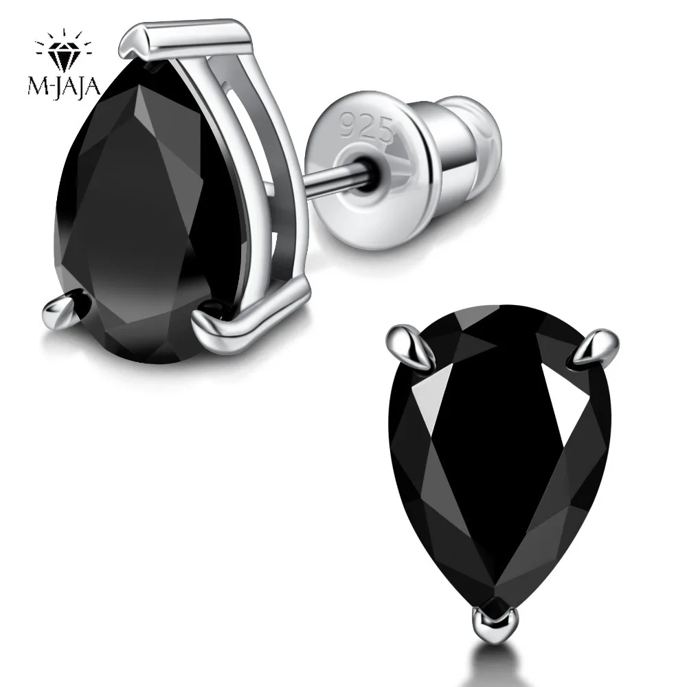 

M-JAJA Black Moissanite Stud Earrings for Women/Men S925 Sterling Silver Classic Lab Diamond Pear Cut Earrings Fine Jewelry Gift
