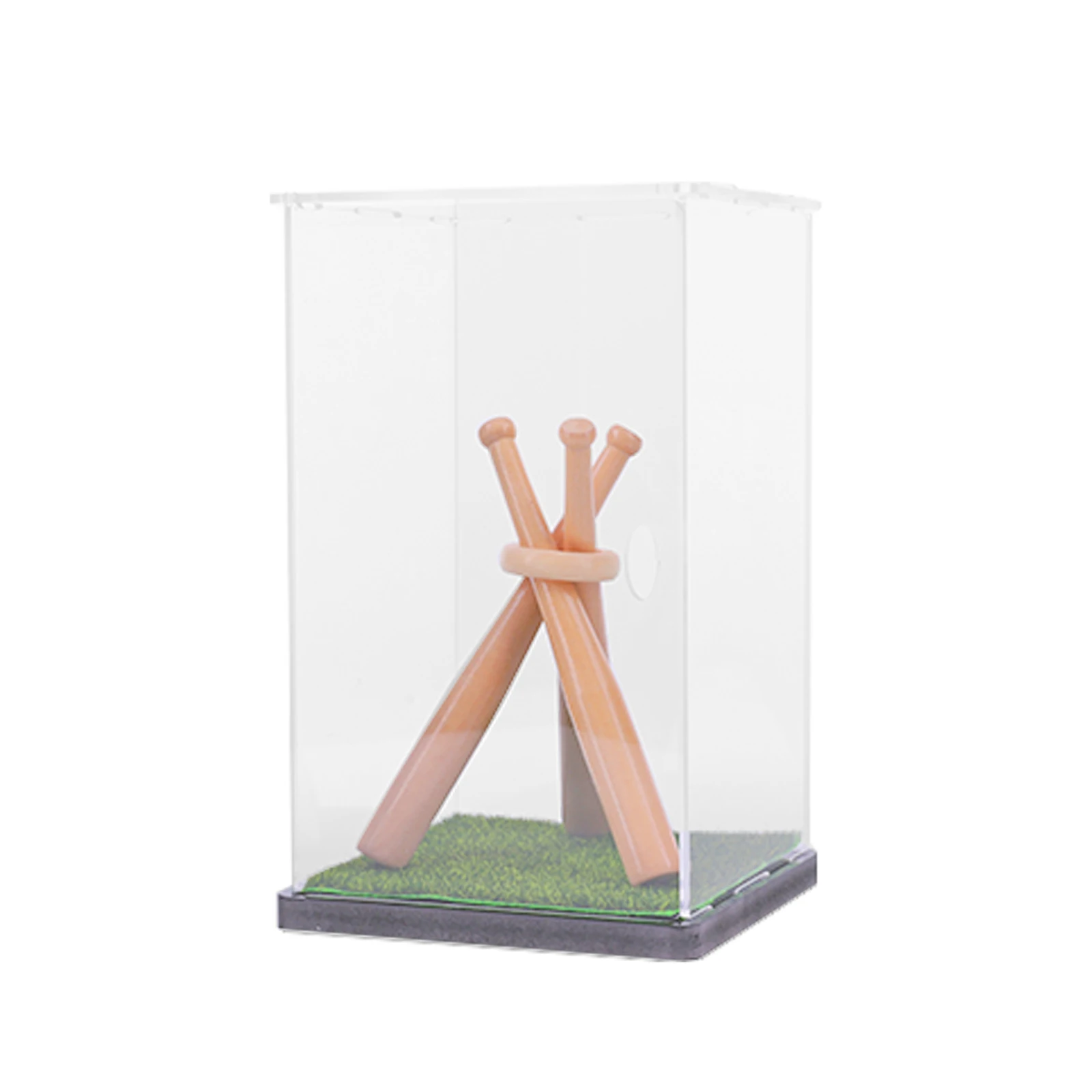 Baseball Display Case with Wood Stand Game Ball Holder Clear Acrylic Collectibles Box Gift for Autograph