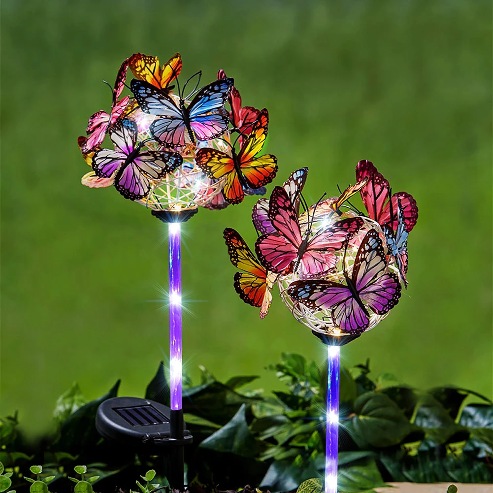 2pcs LED Solar Lawn Stake Night Light Butterfly Ball Garden Waterproof Solar Powered Lamps Courtyard Decoration solar lighting system