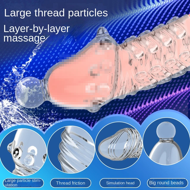 Male Sex Toys 2 PCS Crystal Penis Sleeve Glans Cover Penis Enlargement Condom Extender Ghost Exerciser