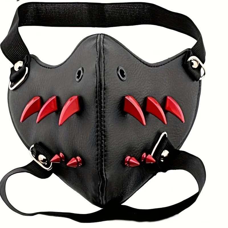 1 Stück Steampunk-Party-Gesichtsschutzmaske für Herren, Motorradmaske, coole rote Spikes, coole exquisite Halloween-Ostern-Maske für Erwachsene – Detail 8