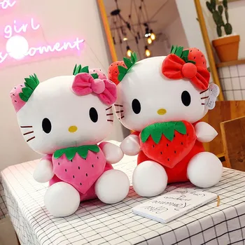 Kawaii Sanrio Hello Kitty Plush Stuffed Toy Strawberry KT Cat Pillow Doll Children's Birthday Gift Home Decoration Animal Doll 1