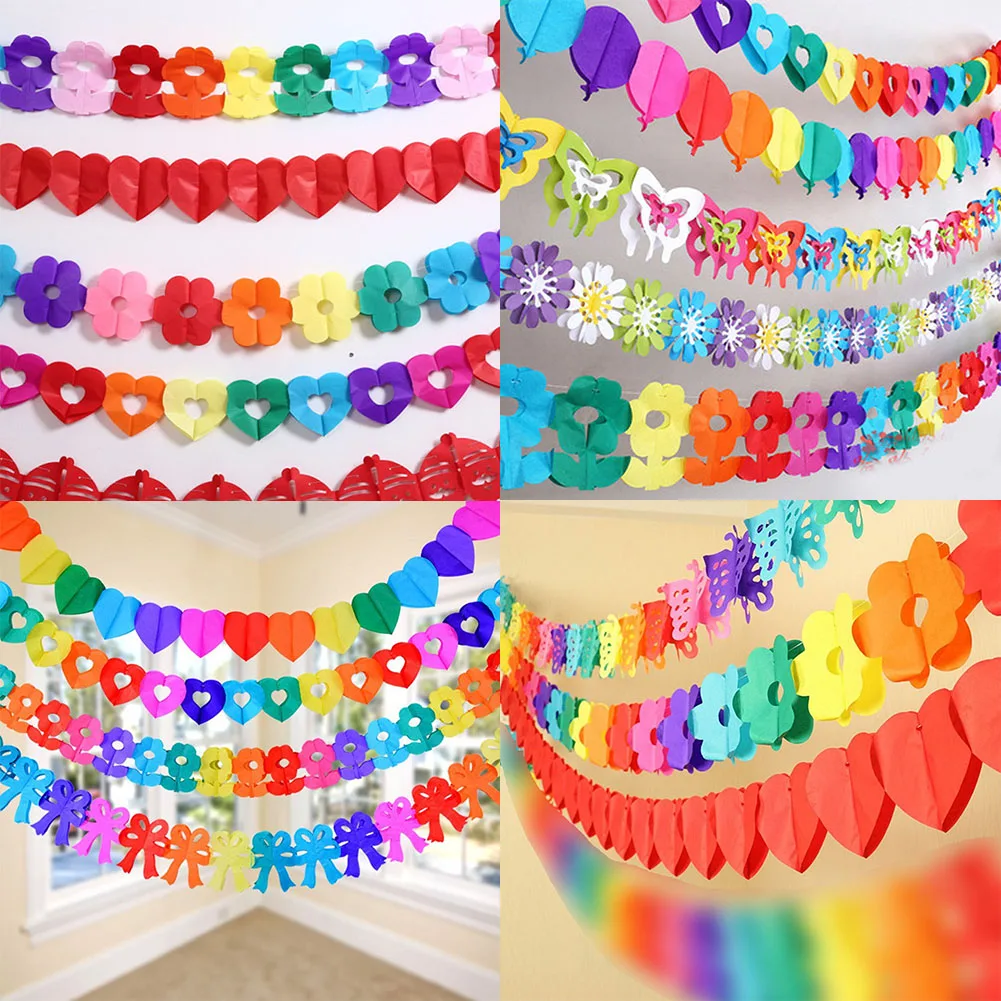 1 Pcs 3 Meters Paper Pull Flowers Garland String Banner Wedding