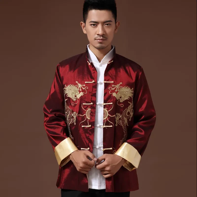 Men Embroidered Tops Chinese Traditional Phoenix Printed Clothes Dragon Tang Suit Clothing Long Sleeve Festival New Year Jacket men chinese style shirt