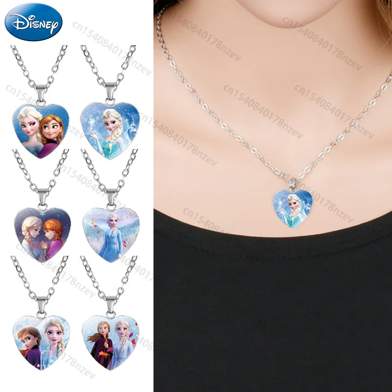 

Disney Frozen Chrildren Necklaces Cartoon Elsa Princess Anna Heart Shaped Figure Pendant Kids Girls Accessories Kids Gifts