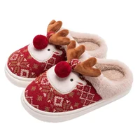 Casual Cute Cartoon Elk Slippers Lovely Soft Bedroom Shoes Plush Warm Floor Flip Flops Men