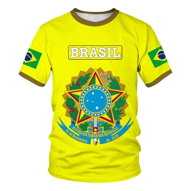 Brazil National Emblem T-shirt-Brazil National Emblem 3D Print Short Sleeve T-shirt Unisex