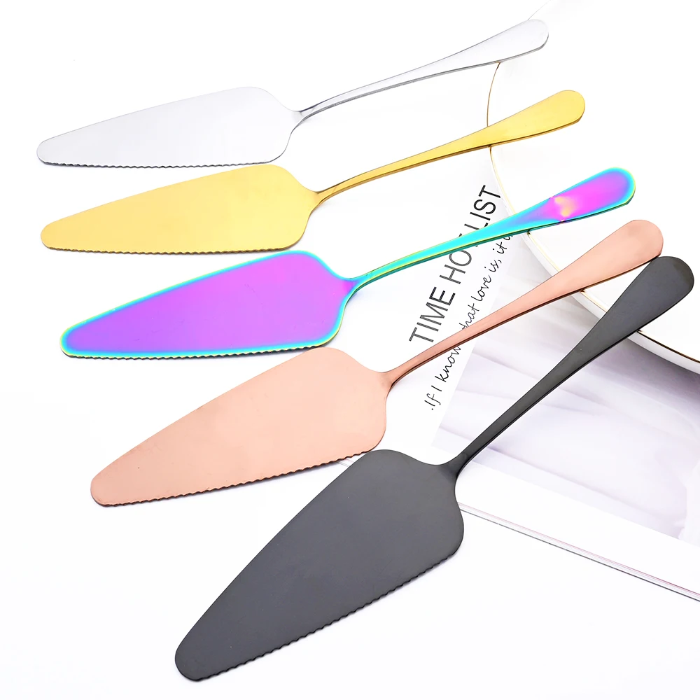 Drmfiy Colorful Dinnerware Set Stainless Steel Cutlery Cake Shovel Knife Pizza Cheese Cake Spatula Baking Accessories Tools