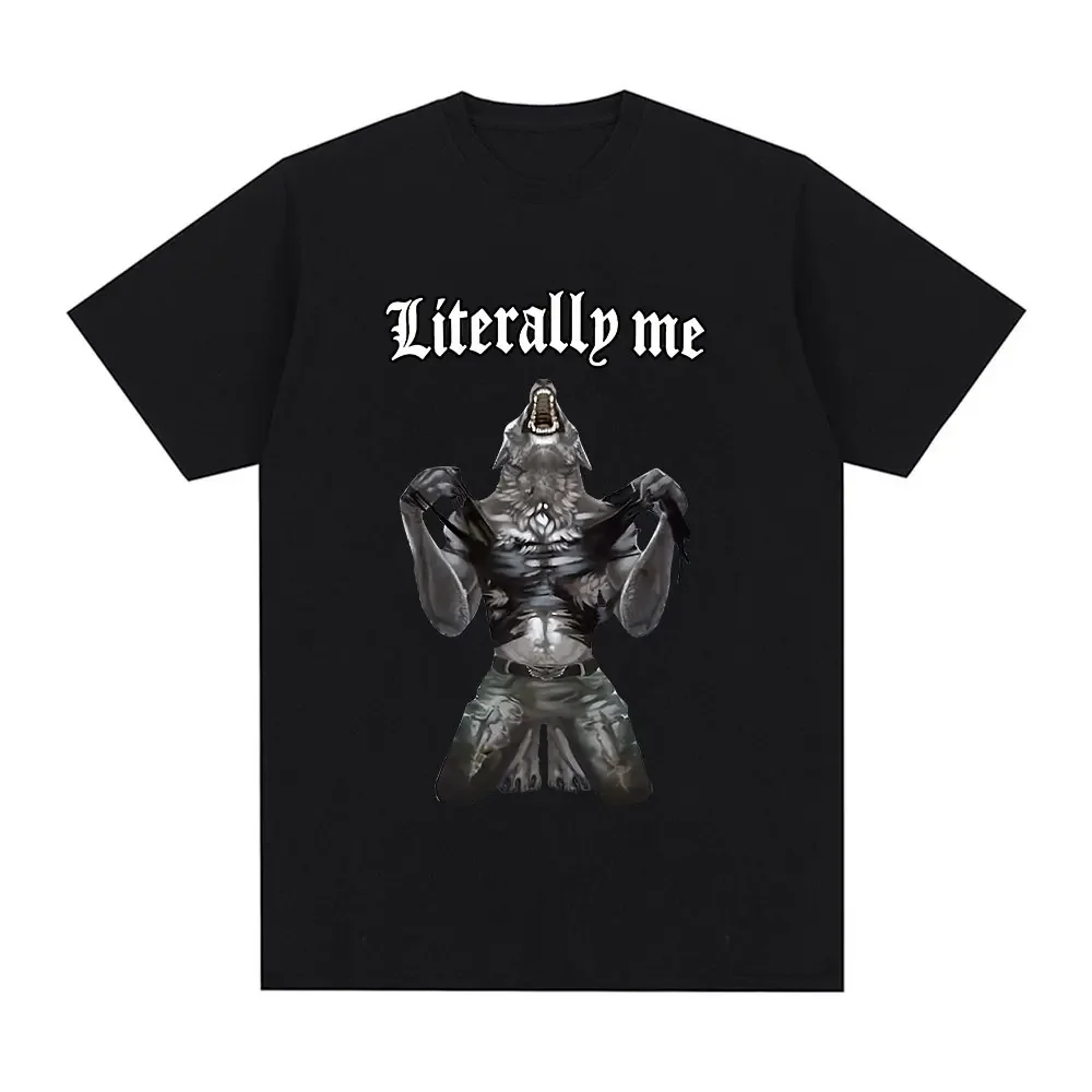 thumbnail image 1 of Camiseta divertida con estampado de lobo sentado literalmente yo, camiseta informal de algodón de manga corta de gran tamaño para hombre, camiseta vintage de hip hop unisex, 1 of 5