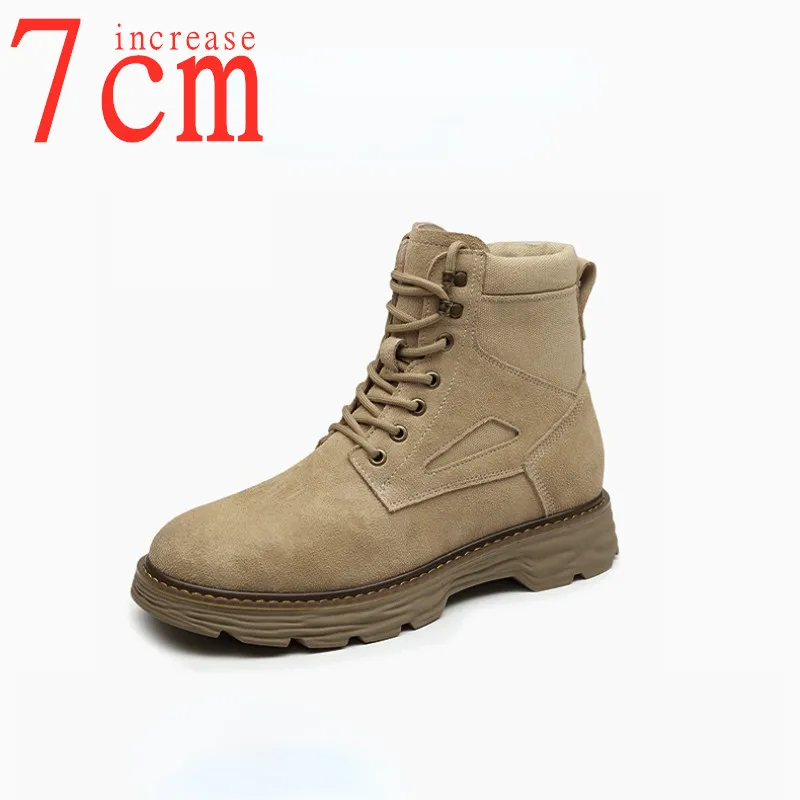 

Men Increase 7cm Boots Cow Leather High Top Shoes British Retro Fashion Style Inner Increasing Men's Tooling Boots Shoes for Men