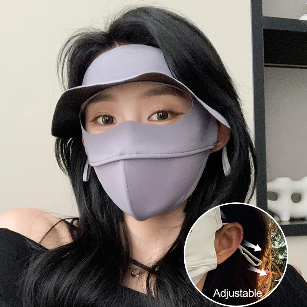 Full Face Sunscreen Mask with Large Vinyl Brim Outdoor Driving Riding UV Protection Eye Protection Ice Silk Facekini Sports Mask
