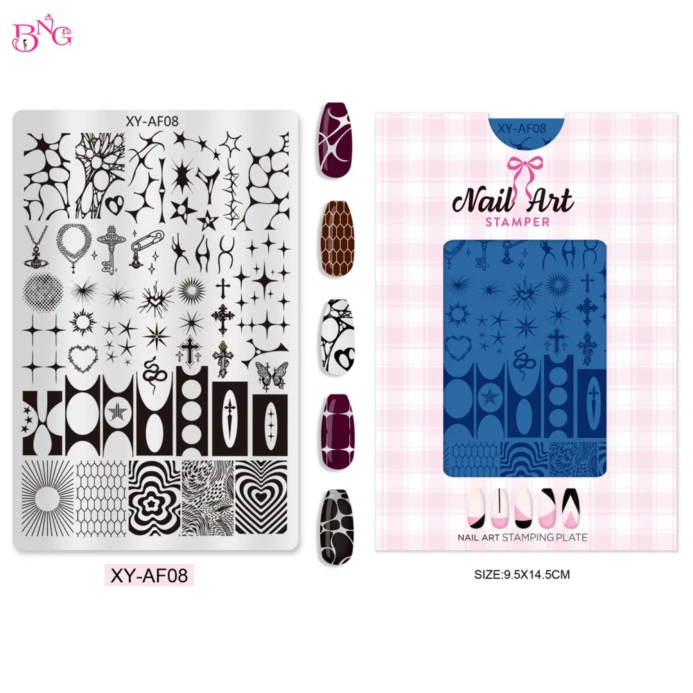 BNG 네일 스탬핑 플레이트 네일 아트 스탬퍼 스크래퍼 네일 스탬프 템플릿 키..