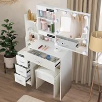 Белый туалетный столик для макияжа с подсветкой, раздвижное зеркало, 4-ящик, туалетный столик, табурет — изображение 4