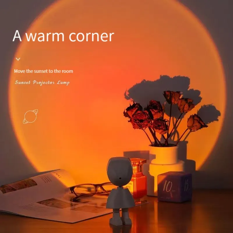LED Seven Colors Light Sunset Light Astronaut Light Rainbow Projection Night Light 360Degree Rotation Rechargeable Ambient Light 5