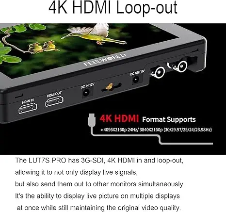 FEELWORLD LUT7 LUT7S LUT7/LUT7S PRO 7 Inch 2200nits 3D LUT Touch Screen Monitor DSLR Camera Field Director 4K HDMI 3G-SDI I / O