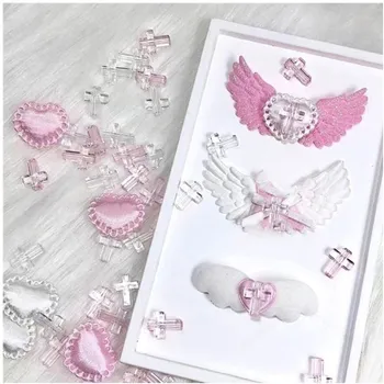 송진 참 크로스 비드 장식 재료, 3D 송진 핑크 흰색 투명 크로스 비드 포장 재료, 카드 커버 장식, 10 개