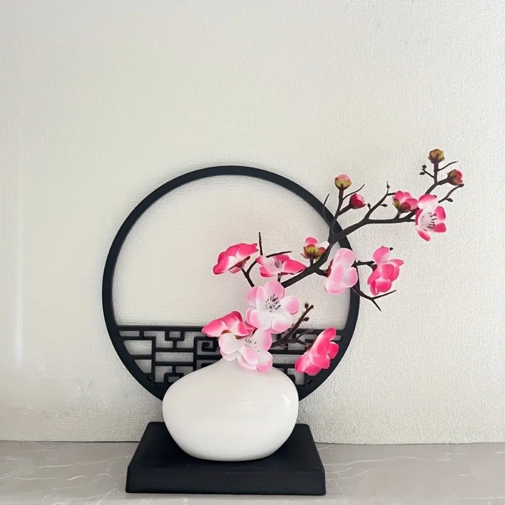 Chinesisch inspirierter künstlicher Pflaumenblüten-Bonsai, simulierter weißer Blumentopf, Kunststoff-Topfpflanzen, Sichtschutzbasis, Mehrfachblüte – Detail 15