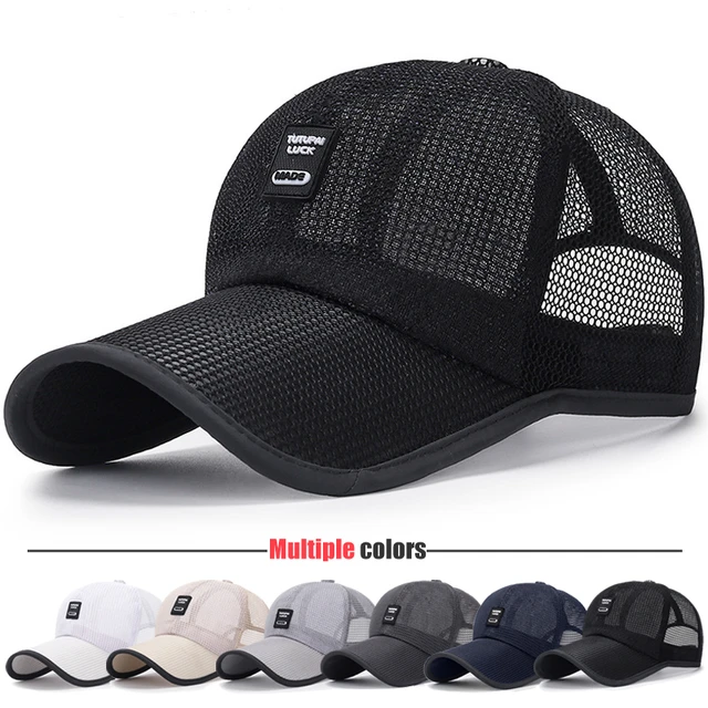 Baseball Caps, Men Mesh Baseball Cap Summer Cool Breathable Black Dad Hats  Outdoor Sports Fishing Snapback Trucker Caps Man 56-60cm (Color : B, Size :  One Size) : : Clothing, Shoes & Accessories